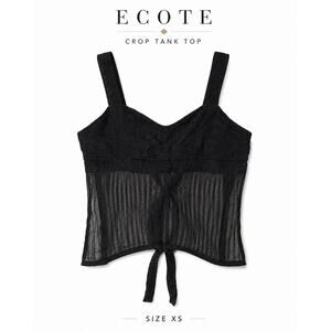 Ecote Black Semi Sheer Crop Tank Top XS Lace Tie Front Adjustable Strap Cami